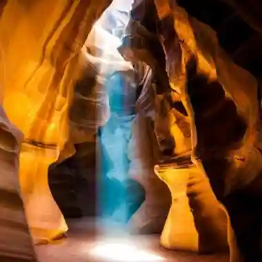 Sunlight shining through the narrow Antelope Canyon in Arizona