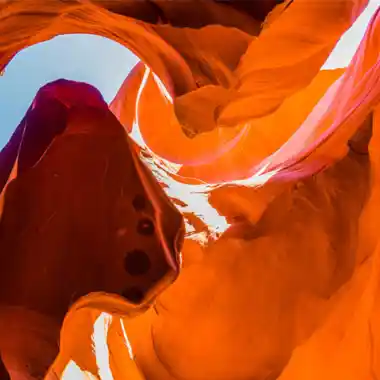 Wavy rock formations and light rays in Antelope Canyon